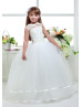 Peter Pan Collar Beaded Ivory Lace Tulle Vintage Flower Girl Dress